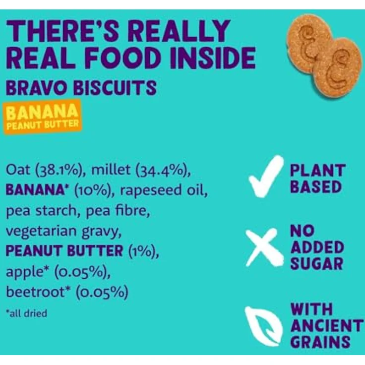 Edgard Cooper Bravo Biscuits Banana, 400g, getreidefreie Hundeleckerli mit frischem Fleisch und hohem Proteingehalt, für Adult und Welpen – Bild 3