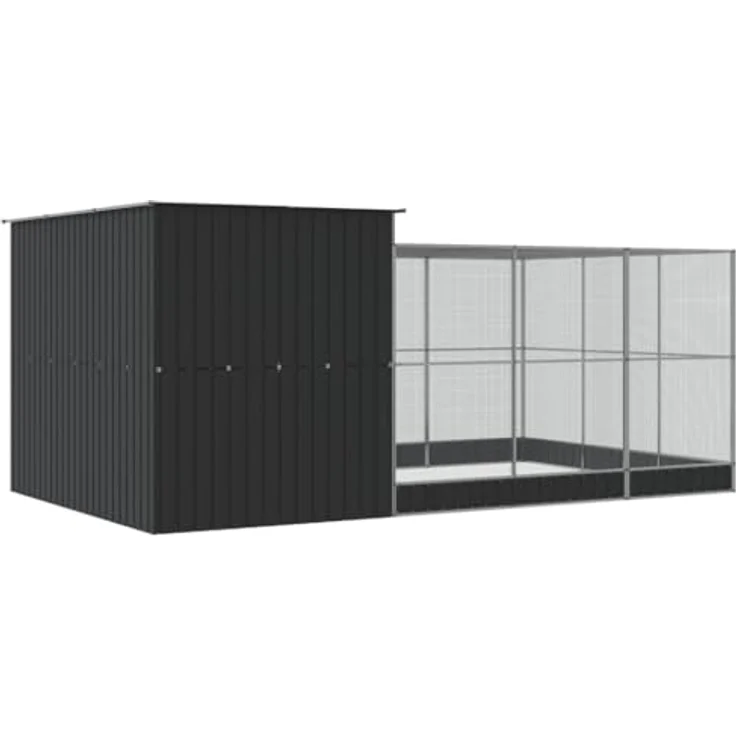 vidaXL Voliere mit Erweiterung, großer Vogelkäfig aus verzinktem Stahl, 497x303x216 cm, silbern, für Wellensittiche und Papageien – Bild 5