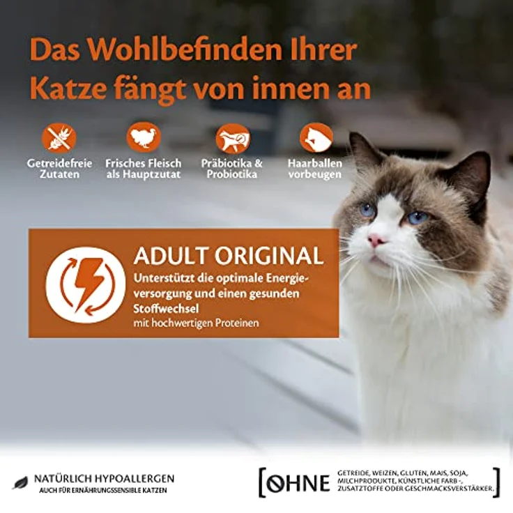 Wellness CORE Original, Pute & Huhn, 4 kg, getreidefreies trockenes Premium Katzenfutter, weich für eine proteinreiche Ernährung, ohne Zuckerzusatz, zur Haarballenprävention – Bild 2