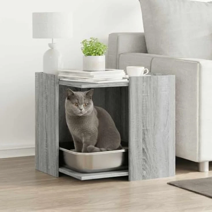 vidaXL Katzentoilette, Katzenklo Grau Sonoma 53x53x51 cm Holzwerkstoff mit verstecktem Design und Platz sparendem Beistelltisch功能 – Bild 3