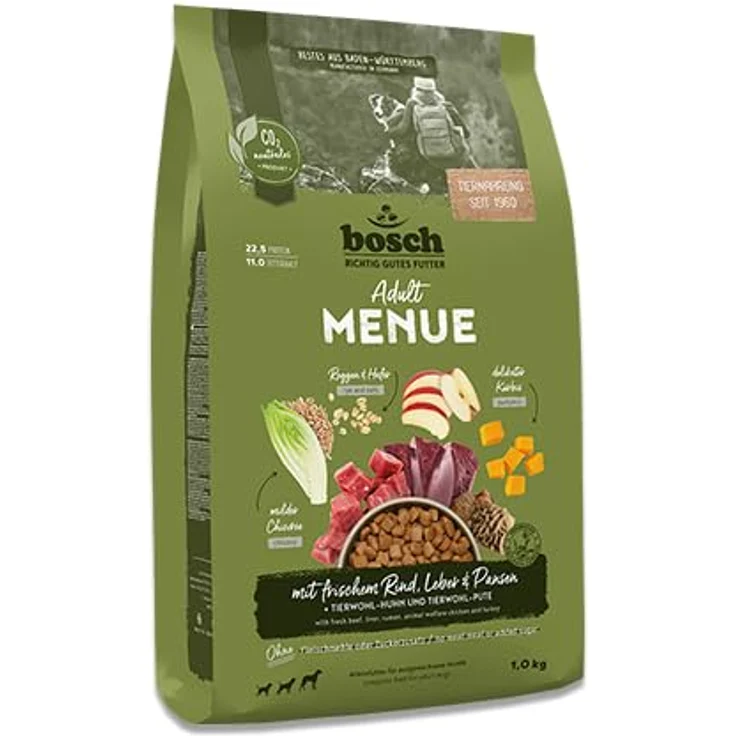 Bosch HPC MENUE Adult, Trockenfutter mit 50 % frischem Rind, für ausgewachsene Hunde, 2,4 kg – Bild 1
