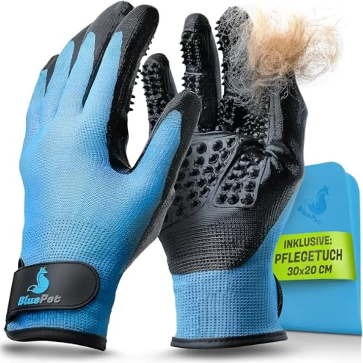 BluePet Fellpflegehandschuh für Hund, Katze & Pferd - sanfter Fellhandschuh zur Haarentfernung, für Langhaar & Kurzhaar, ohne toxische Weichmacher