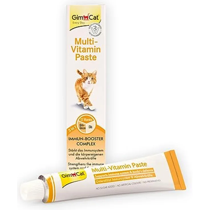 GimCat Multi-Vitamin Paste, Gesunder Katzensnack zur Stärkung des Immunsystems, 200 g Tube