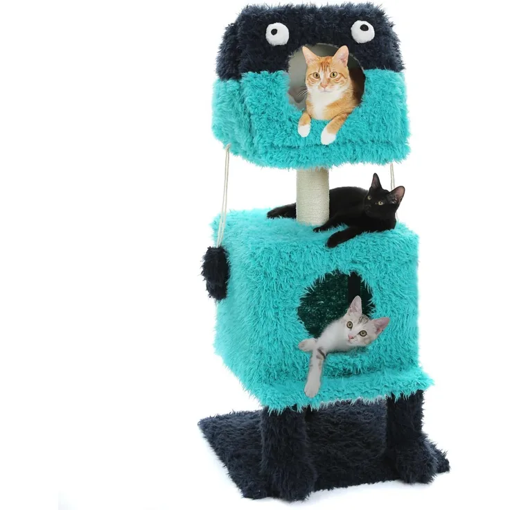Purpurra Kratzbaum Monster-Kollektion, kaktusförmiges Design für kleine bis mittelgroße Katzen, 72/78/110 cm, mit Sisal- und Plüschbezug, inkl. Spielball am Gummiseil