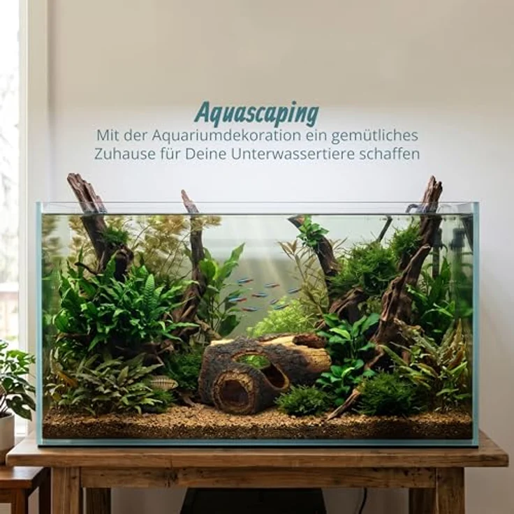 relaxdays Aquariendeko Baumstamm, detailreiche Dekoration aus ungiftigem Polyresin, Braun, für Süß- und Meerwasserbecken, Maß: 5,5 x 13,5 x 9 cm – Bild 3
