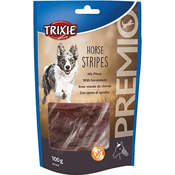 TRIXIE Premio Stripes Pferd, glutenfreies Hundeleckerli mit hochwertigem Fleisch, 100 g, 11 cm – Bild 1