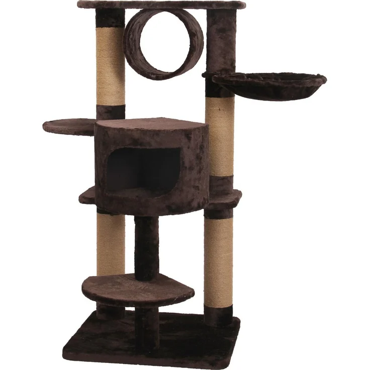 Flamingo Kratzbaum Brownie 3, gepolsterte Liegeplatte & Versteck, Jute, beige/dunkelbraun, 116x69x127 cm