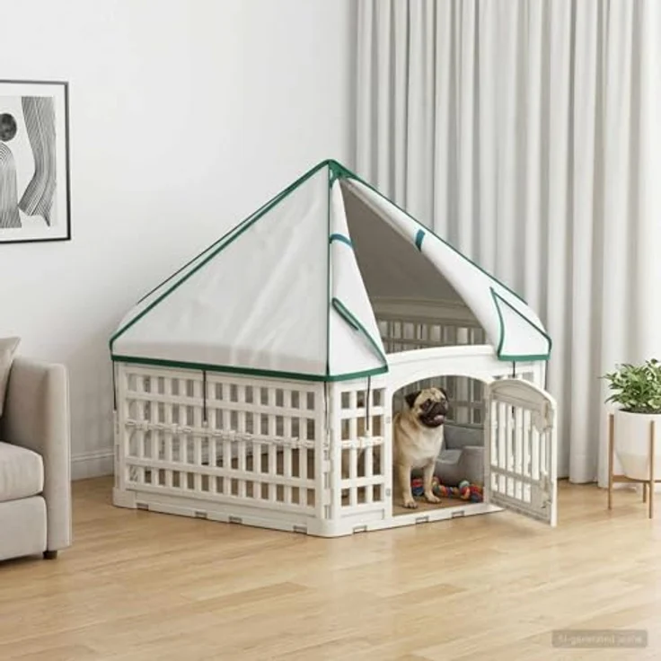 vidaXL Freigehege 6-Panel-Hundespielplatz aus robustem Kunststoff, wetterbeständig und klappbar, Weiß, 122 x 106,5 x 82 cm – Bild 2