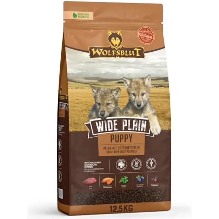 Wolfsblut Wide Plain Puppy 12,5kg, getreidefreies Trockenfutter mit Pferd und Süßkartoffeln für Welpen