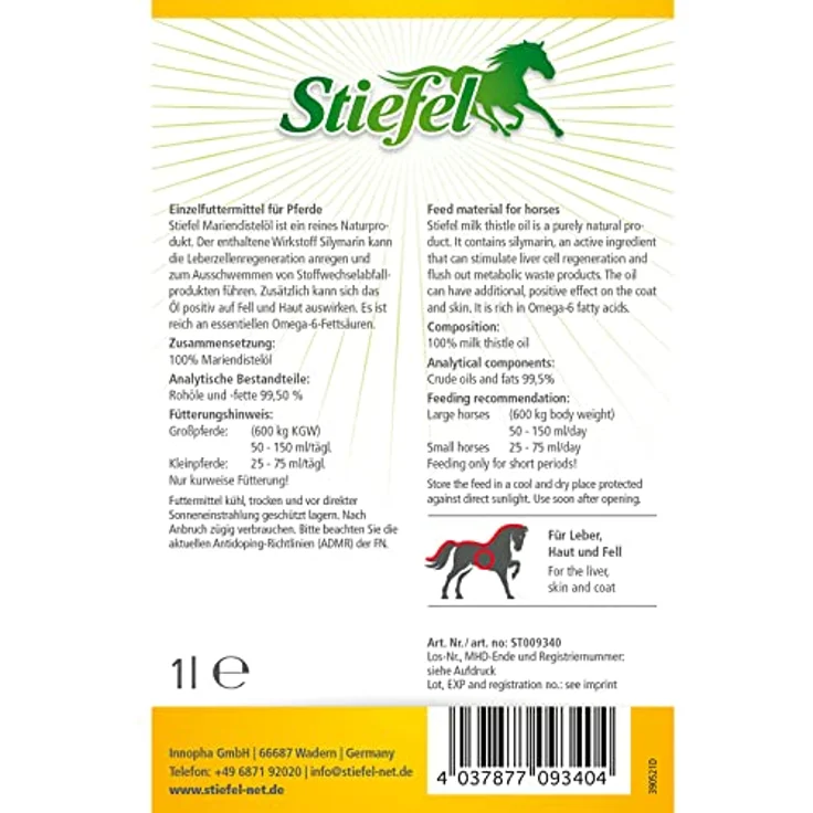 Stiefel Mariendistelöl für Pferde, 100% naturreines Öl zur Unterstützung der Leberfunktion, hochwirksam für Haut & Fell, flüssig mit Dosierflasche, 1l – Bild 5