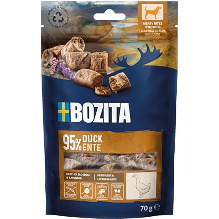 Bozita Meaty Bites Ente, Hundesnack mit 95% Fleischanteil, getreidefrei, 70 g