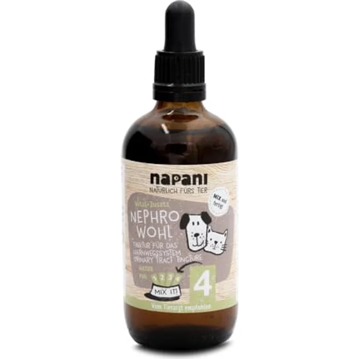 napani NephroWohl Harnwegs-Tinktur für Hunde & Katzen, Unterstützt gesunde Harnwege und Nierenfunktion, Mit Goldrute, Cranberry, Brennnessel & Löwenzahn, 100ml – Bild 1