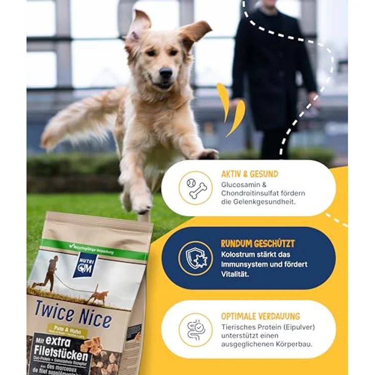 NutriQM® Twice Nice Adult Pute & Huhn 4 kg – Getreidefreies Trockenfutter für Hunde – Duo-Protein, leicht verdaulich, mit Filetstücken und Superfoods – Made in Germany – Bild 4