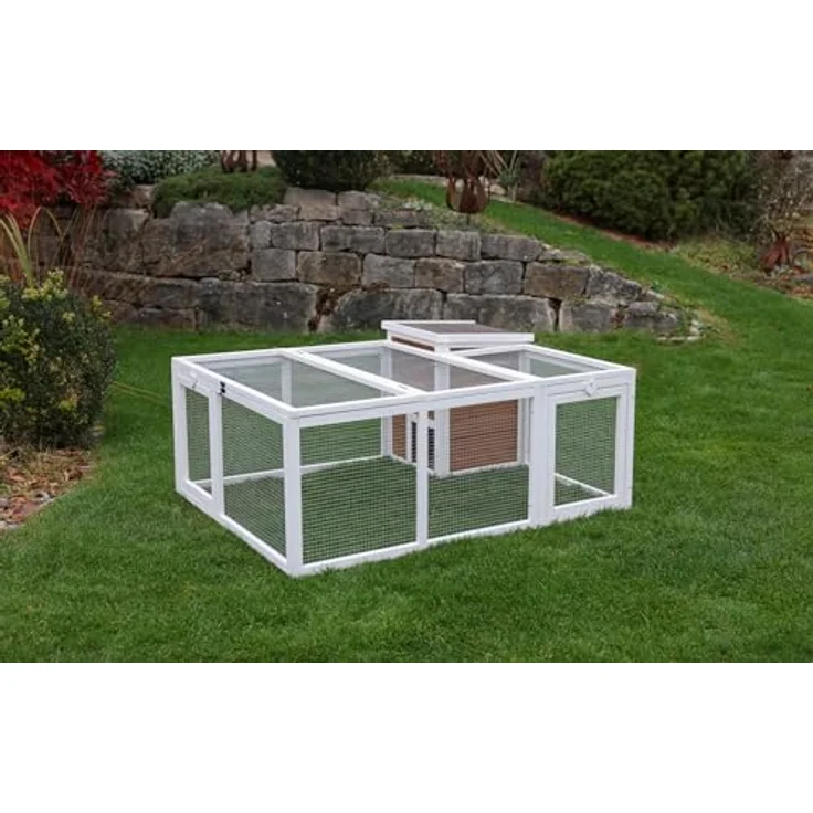 Kerbl Freigehege mit Unterschlupfhaus, 132x102x59 cm, inkl. Holzhaus, engmaschiges Gitter, großer Auslauf für Hasen/Hamster, Gitterdach – Bild 5