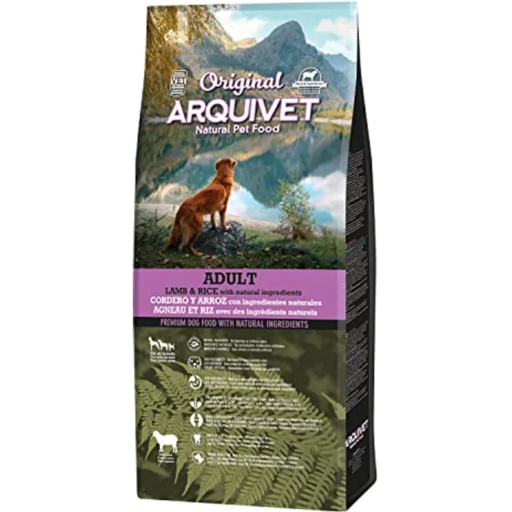 Arquivet Original Adult – Trockenfutter für ausgewachsene Hunde, Lamm und Reis, 12 kg, natürliche Inhaltsstoffe, für alle Rassen, hohe Verdaulichkeit und Zahngesundheit