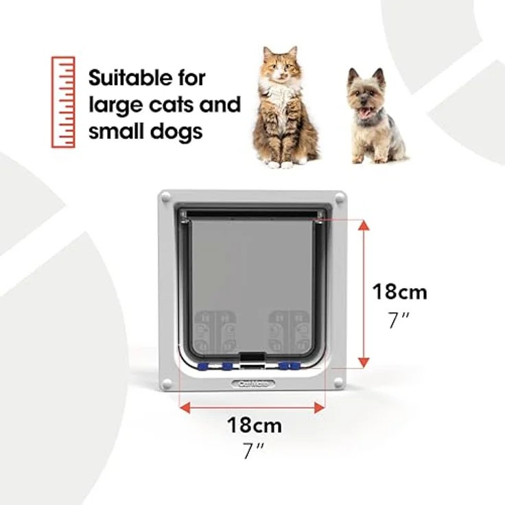 Cat Mate 4-Fach verschließbare Katzenklappe für große Katzen und kleine Hunde, einfache Montage in Kunststoff-, Glas- und Holztüren, geräuscharme Türen, weiß – Bild 4