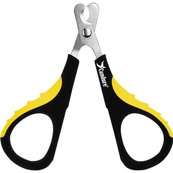 Candure Profi Krallenschere für Hunde und Katzen, Edelstahl Nagelknipser mit Nagelfeile und Sicherheitsschutz, Klein (XS), Gelb – Bild 1