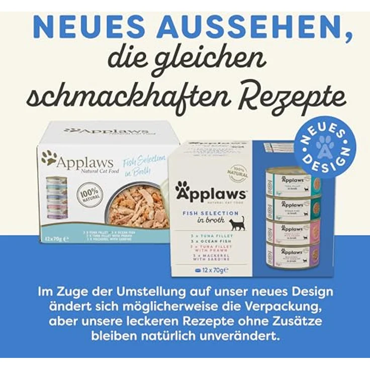 Applaws 100% natürliches Premium-Nassfutter für Katzen, Fisch-Multipack mit Thunfisch, Garnelen, Meeresfisch und Makrele, 12 x 70g Dosen – Bild 3