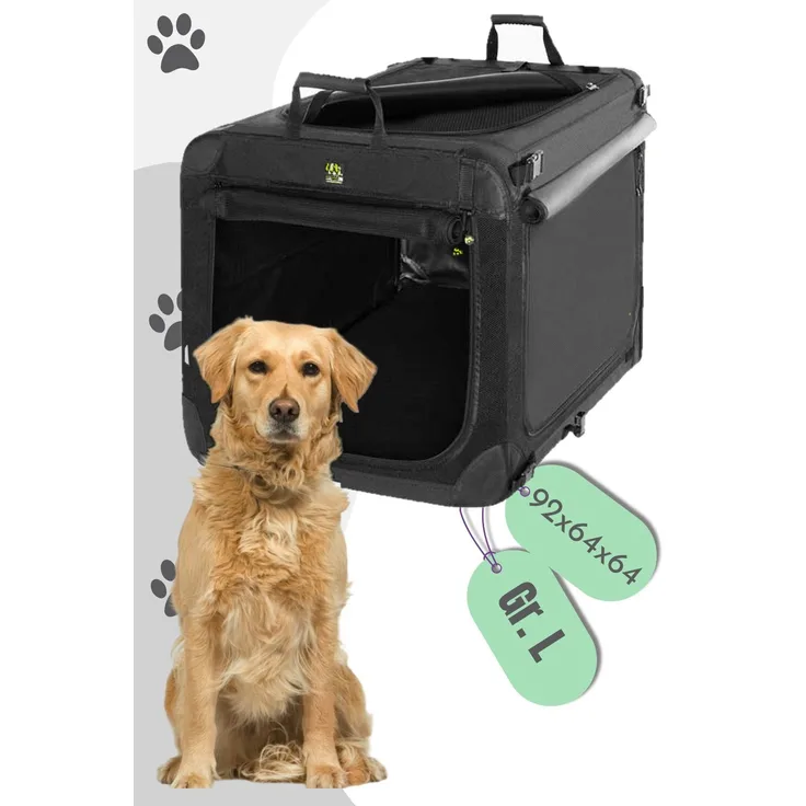 MAELSON Soft Kennel Evo faltbare Hundebox, Nylon 1680D, Netzfenster, inkl. Deluxe-Kissen, schwarz L (92x64x64)