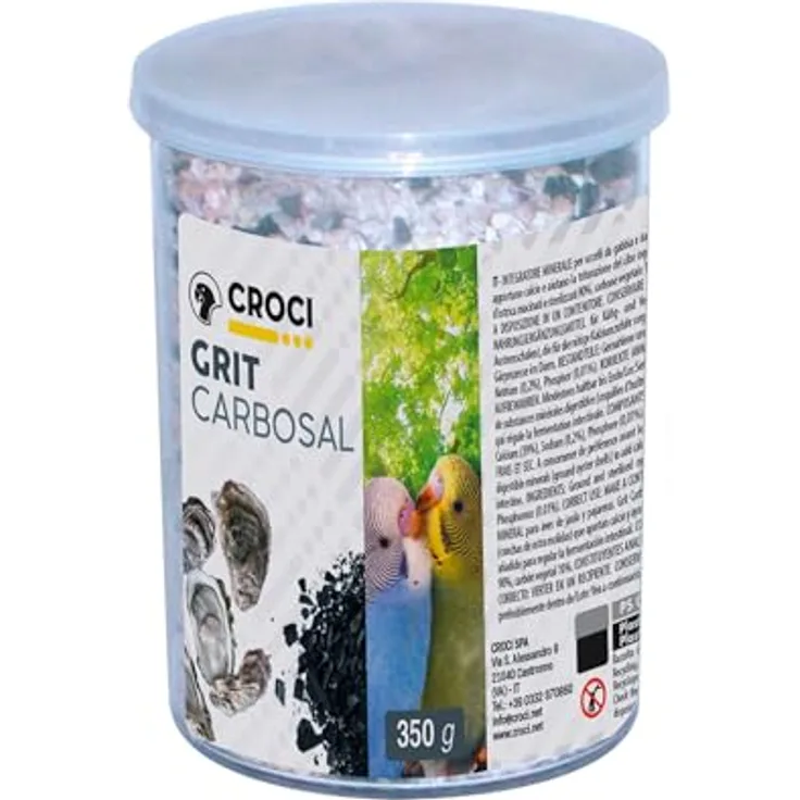 Croci Grit Carbosal 350 g – Mineralstoffmischung für Vögel mit Kalzium und Pflanzenkohle, unterstützt die Verdauung, für Kanarienvögel, Papageien und exotische Vögel