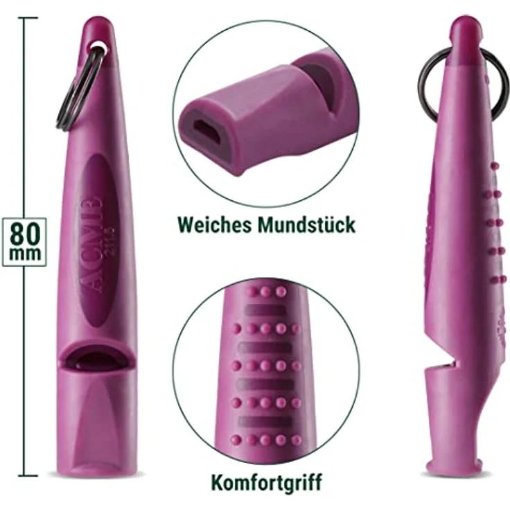 ACME Hundepfeife Nr. 211,5 mm Alpha, mit GRATIS schwarzen Pfeifenband, große Reichweite, frequenzgenormt (Lila) – Bild 2