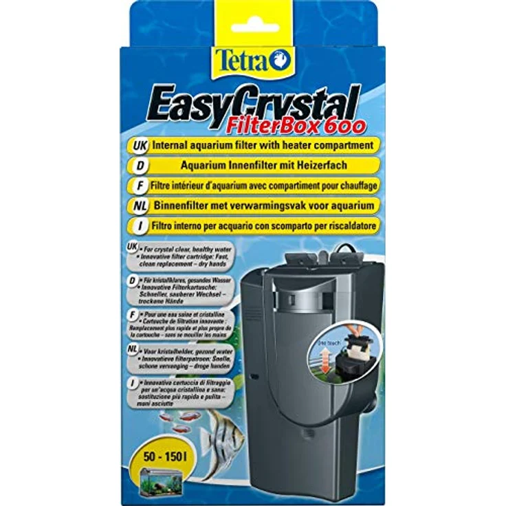 Tetra EasyCrystal Aquarium Filterbox 600, effektiver Filter für 50-150 L Aquarien, mit intensiver mechanischer, biologischer und chemischer Filterung für kristallklares Wasser – Bild 1