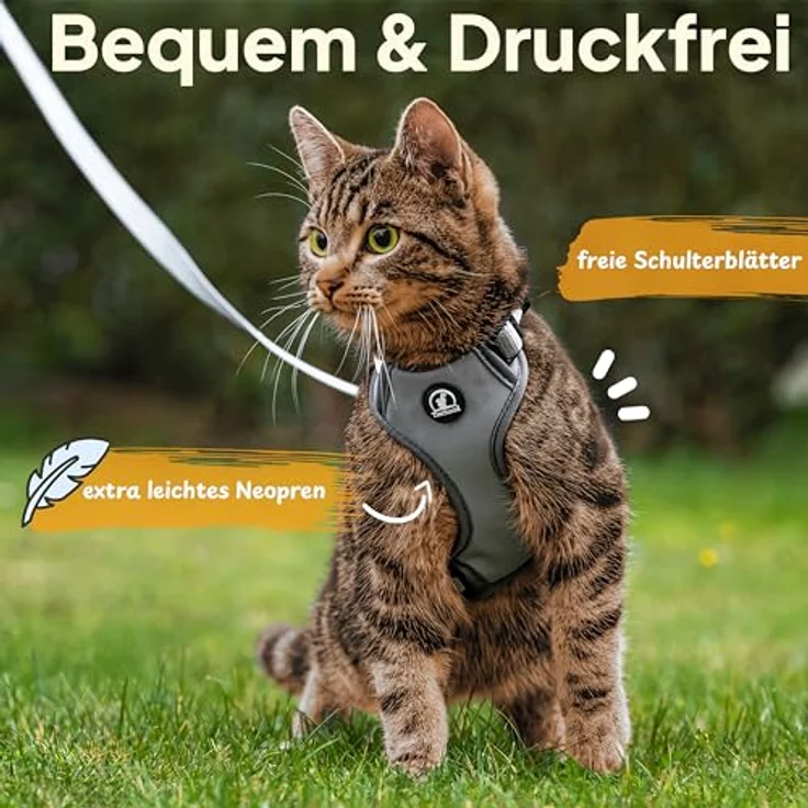 Tierhood Katzengeschirr mit Leine [Leichte Version] - Komfortabel und sicher für Katzen und Kätzchen - Grau, Größe S – Bild 2