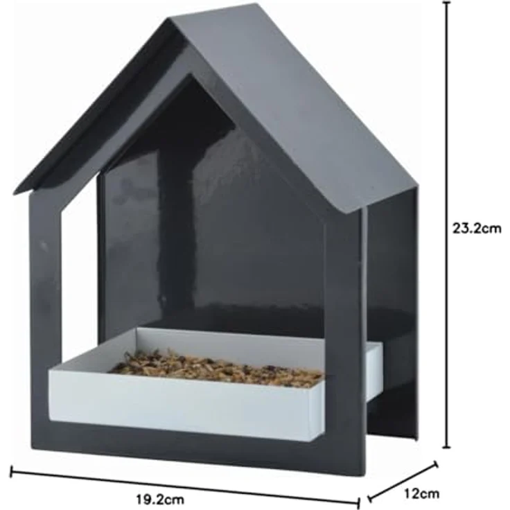 Esschert Wand Hänge Futter Haus Vogelhaus Vogelhäuschen anthrazit weiß Metall – Bild 4