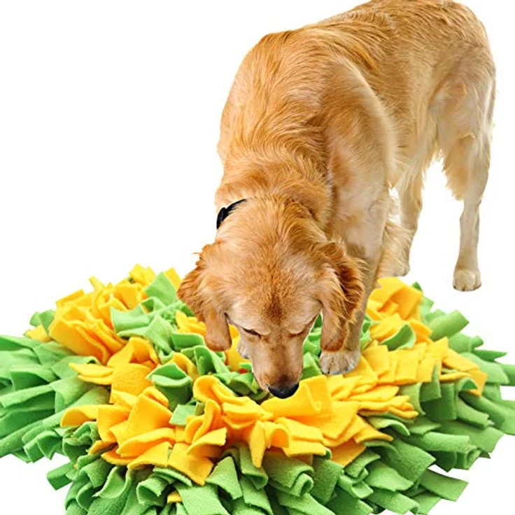 IEUUMLER Schnüffelteppich Hund IE075, Riechen Trainieren Schnüffeldecke 45x45cm, für Hunde und Katzen, gelb & grün – Bild 1