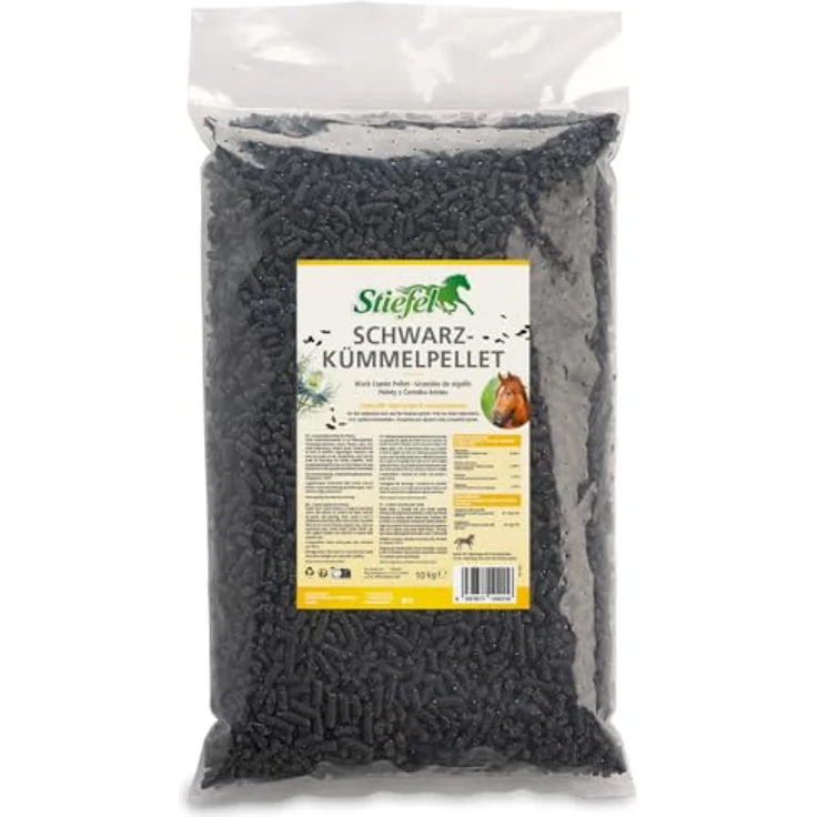 Stiefel Schwarzkümmelpellets, 100% natürlicher Schwarzkümmelkuchen zur Unterstützung von Haut, Fell, Atemwegen, Immunsystem & Verdauung, 10kg – Bild 1