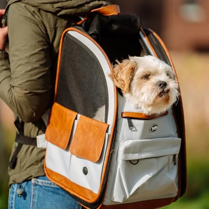 Nobby Tiertransporttasche Rucksack Tomek hellgrau für Katzen mit 6 Utensilienfächern – Bild 5