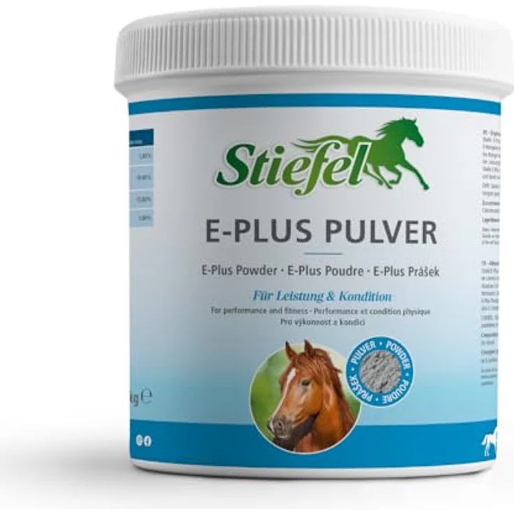 Stiefel E-Plus, Pferdefutterzusatz für mehr Leistungsbereitschaft, Kondition & Belastbarkeit, mit Vitaminen E, Selen und Lysin, Pulver, 1kg – Bild 1