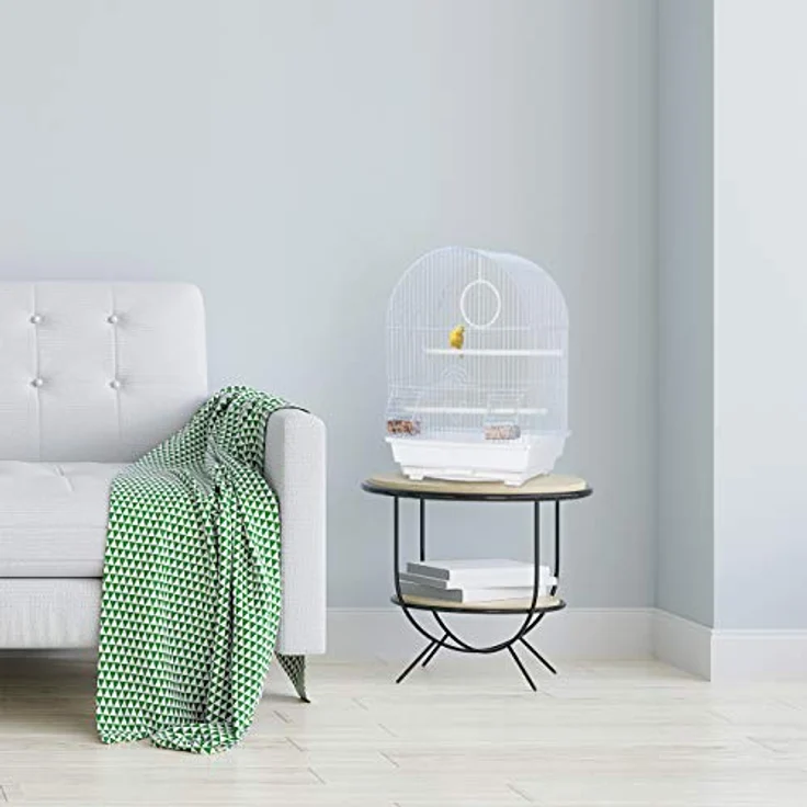 Relaxdays Vogelkäfig für Kanarienvögel & Zebrafinken, mit Sitzstangen, Schaukel und Futternäpfen, HBT 49,5x34,5x31 cm, weiß – Bild 2