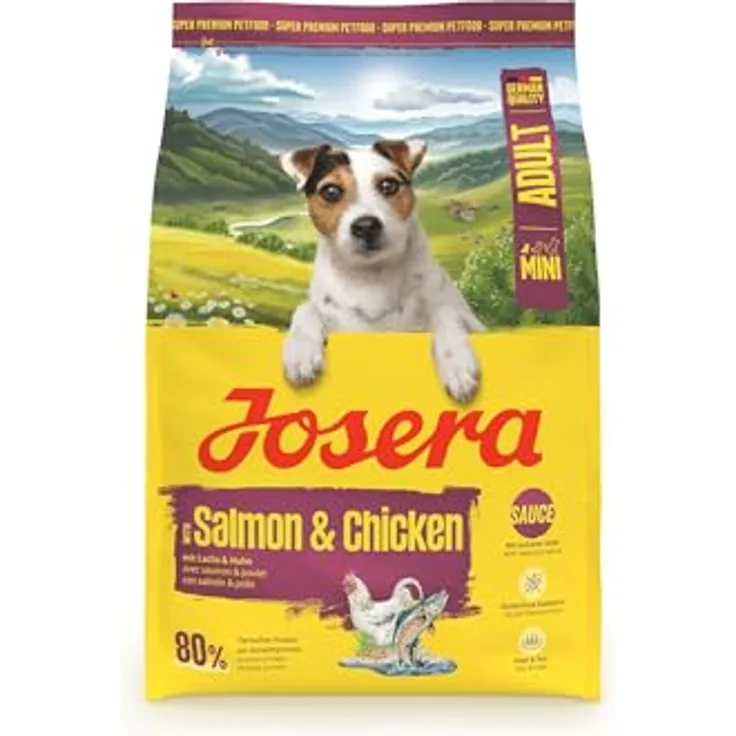 Josera Mini Adult Lachs & Huhn, Trockenfutter für kleine Hunde, 3 kg, glutenfrei, 80% tierisches Protein, kleine Kroketten