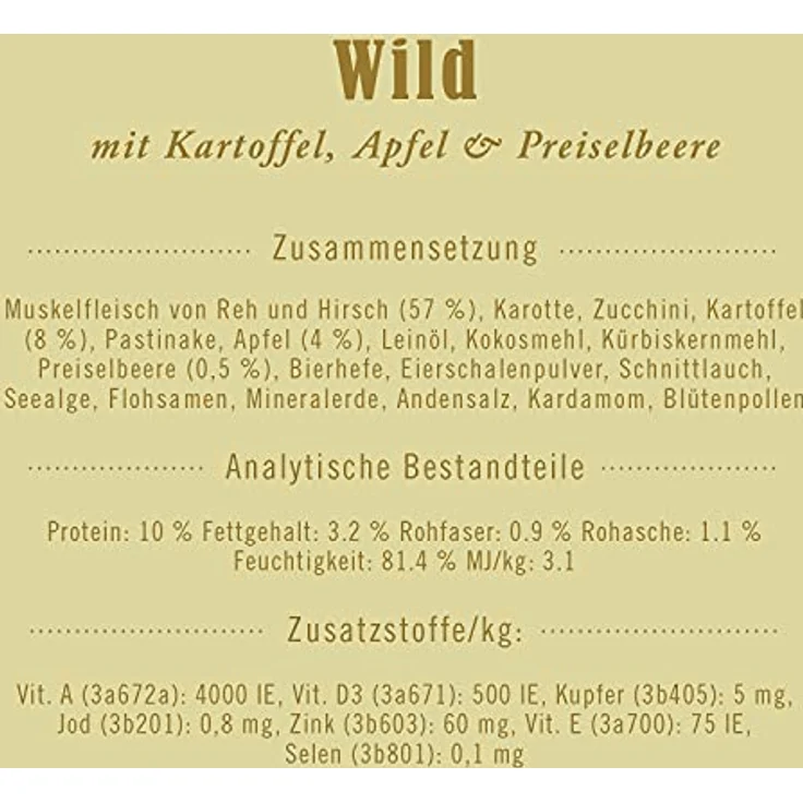 Terra Canis Getreidefreies Nassfutter, Reichhaltiges Premium Hundefutter in Lebensmittelqualität, Wild, Kartoffeln, Apfel und Cranberries, 6 x 800 g – Bild 3