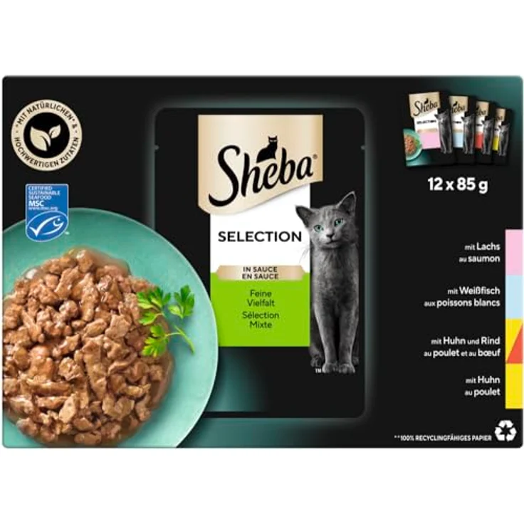 Sheba Selection in Sauce Feine Vielfalt (MSC) 12x85g, Katzenfutter mit Lachs, Weissfisch, Huhn und Rind, ohne künstliche Zusatzstoffe – Bild 4