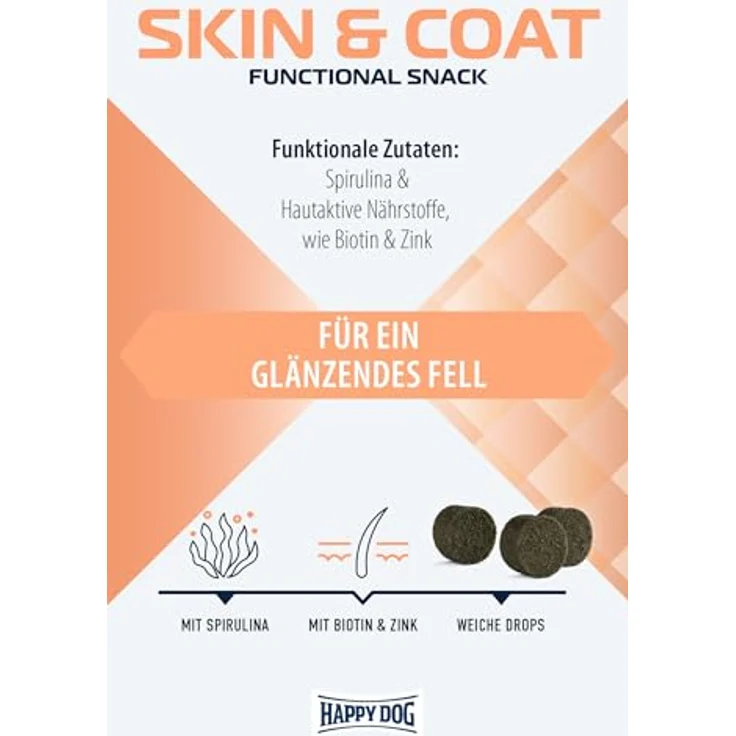 Happy Dog Care Snack Skin und Coat, Ergänzungsfuttermittel für ausgewachsene Hunde, 100g – Bild 2