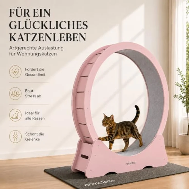 noviclass® Katzenlaufrad Baghira Groß XXL, 132 cm Durchmesser, inklusive Anti-Vibrationsmatte, kurzfloriger Teppich in Pink mit beigem Teppich – Bild 2