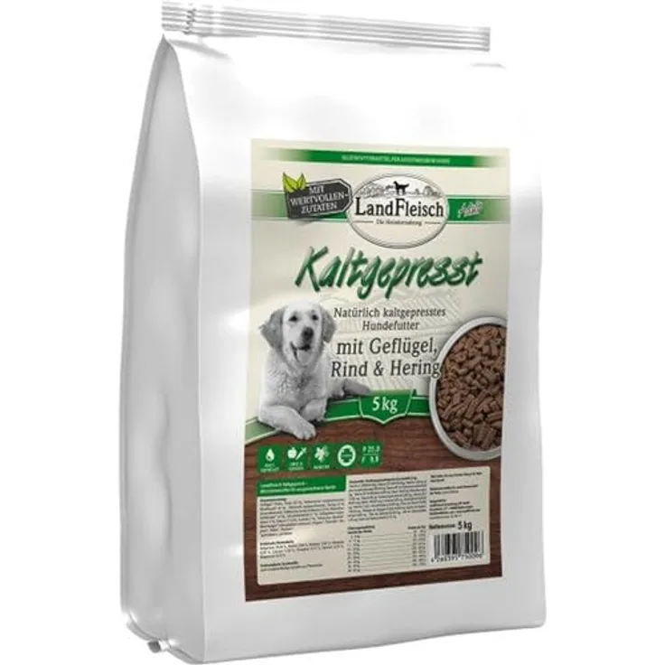 Landfleisch Dog Natur, Kaltgepresstes Hunde-Trockenfutter, Getreidefrei, 5 kg