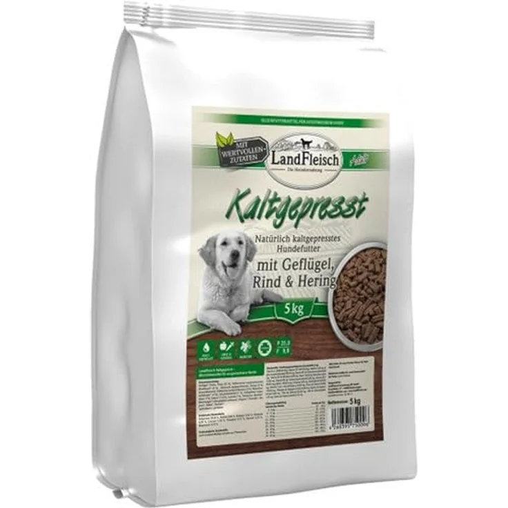 Landfleisch Dog Natur, Kaltgepresstes Hunde-Trockenfutter, Getreidefrei, 5 kg – Bild 1