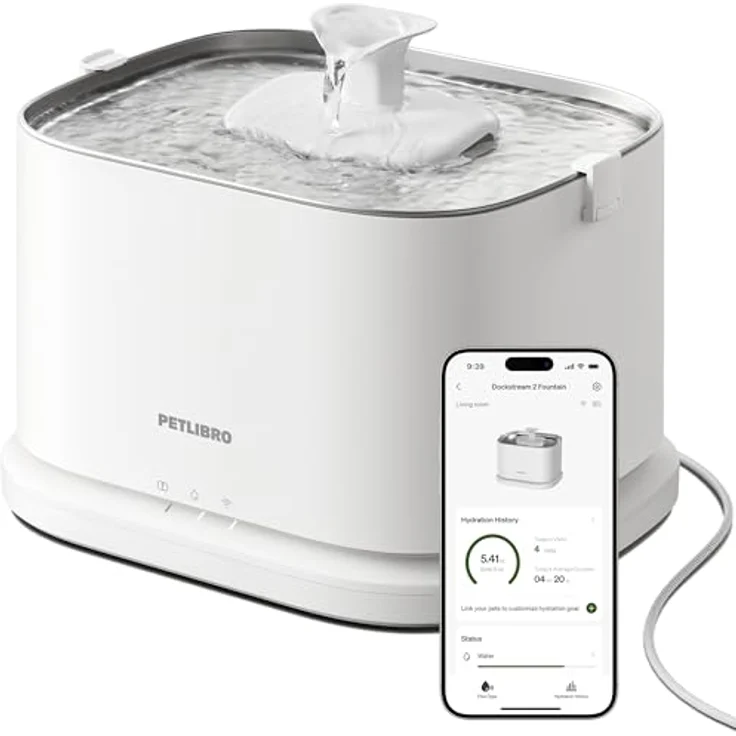 PETLIBRO Dockstream 2 Katzentrinkbrunnen, 3L Wasserbrunnen mit Edelstahlschale, Smart App-Überwachung, 5G WiFi, weiß – Bild 1