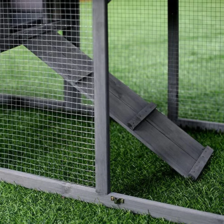 PawHut Kleintierstall Kaninchenhaus, wetterfestes Dach, leicht zu reinigen, grau & weiß – Bild 9