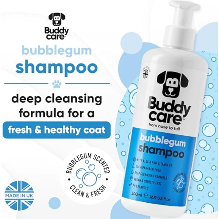 Buddycare Kaugummi-Hundeshampoo, tiefenreinigendes Shampoo mit Aloe Vera und Pro-Vitamin B5, süßer Duft, 500ml – Bild 2