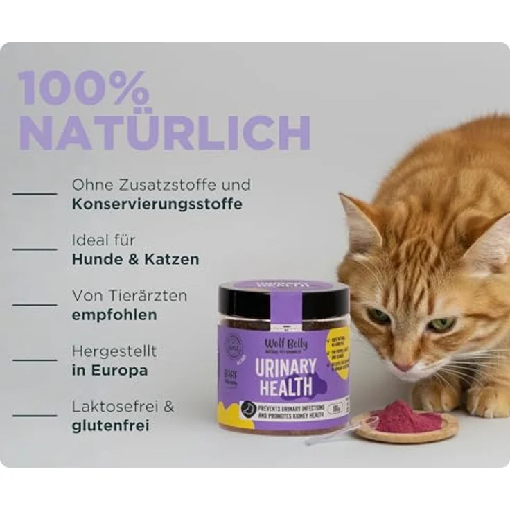 Wolf Belly - Blasenentzündung Pulver für Hunde und Katzen, 100% natürlich mit Cranberry und Vitamin C, unterstützt Nierengesundheit, 180 g - Made in Europe – Bild 4