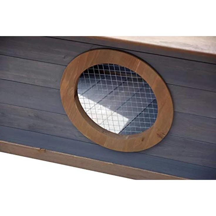 dobar® Große Hundehütte Porch, wetterfeste Holzhütte für mittelgroße Hunde mit Veranda, Spitzdach, 146,3 x 90 x 96 cm, Grau – Bild 5