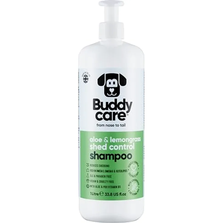 Buddycare Fellpflege-Shampoo zur Kontrolle des Haarausfalls bei Hunden, mit Aloe Vera und Pro-Vitamin B5, 1L