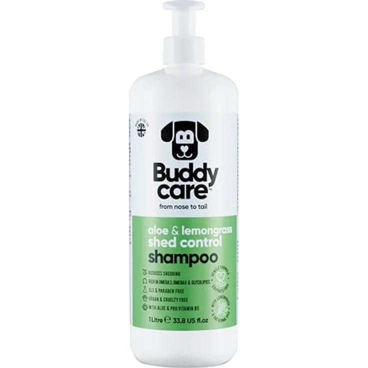 Buddycare Fellpflege-Shampoo zur Kontrolle des Haarausfalls bei Hunden, mit Aloe Vera und Pro-Vitamin B5, 1L – Bild 1