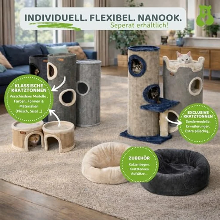nanook Kratzbaum Kratztonne Condo - rundum Sisalgeflecht M 100 cm grau mit Spielball – Bild 8