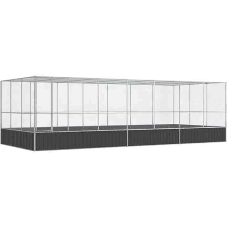 vidaXL Voliere mit Verlängerung, Stahlkäfig für Vögel und Kleintiere, 725x307x212cm, silber mit verschließbarer Tür