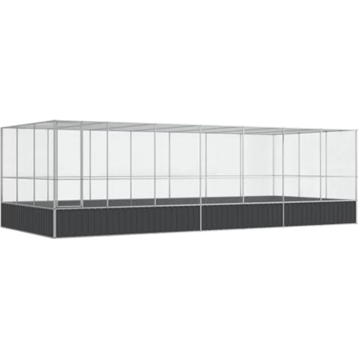 vidaXL Voliere mit Verlängerung, Stahlkäfig für Vögel und Kleintiere, 725x307x212cm, silber mit verschließbarer Tür – Bild 1